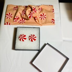 Christmas peppermint headband w/ matching earrings